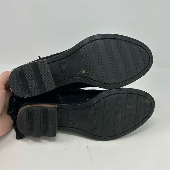 Sorel Farah Black Suede Pull On Ankle Boots Size 7.5 Back Tassel Design - Picture 10 of 12